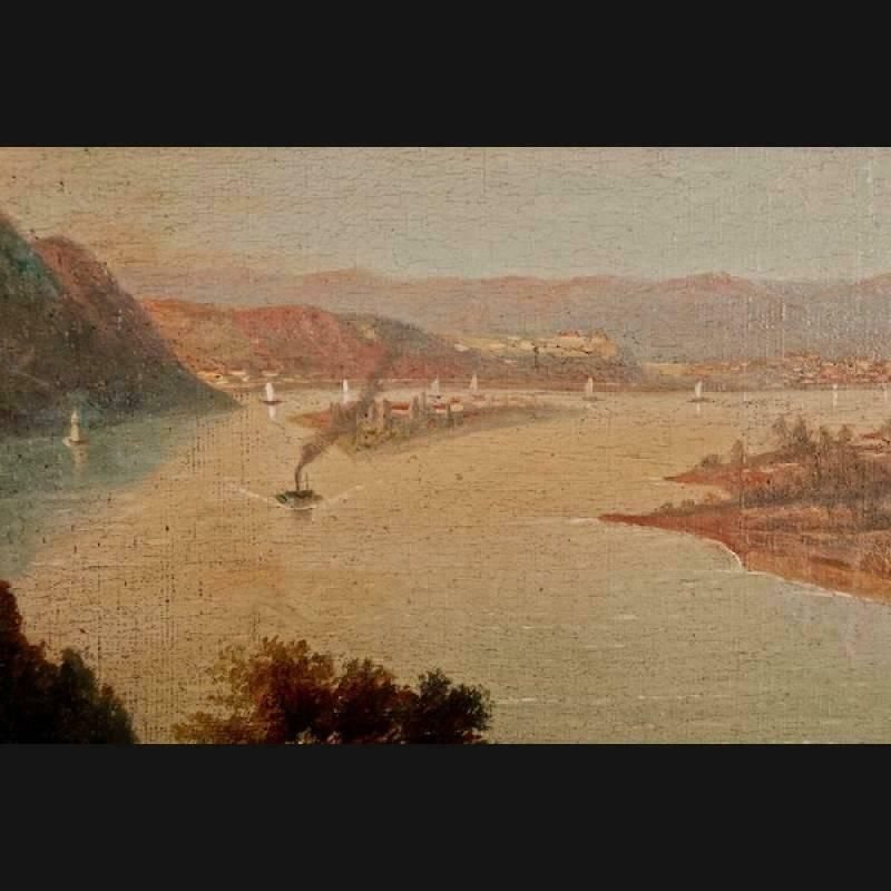19th Century Oil Painting With Castle View photo for sale