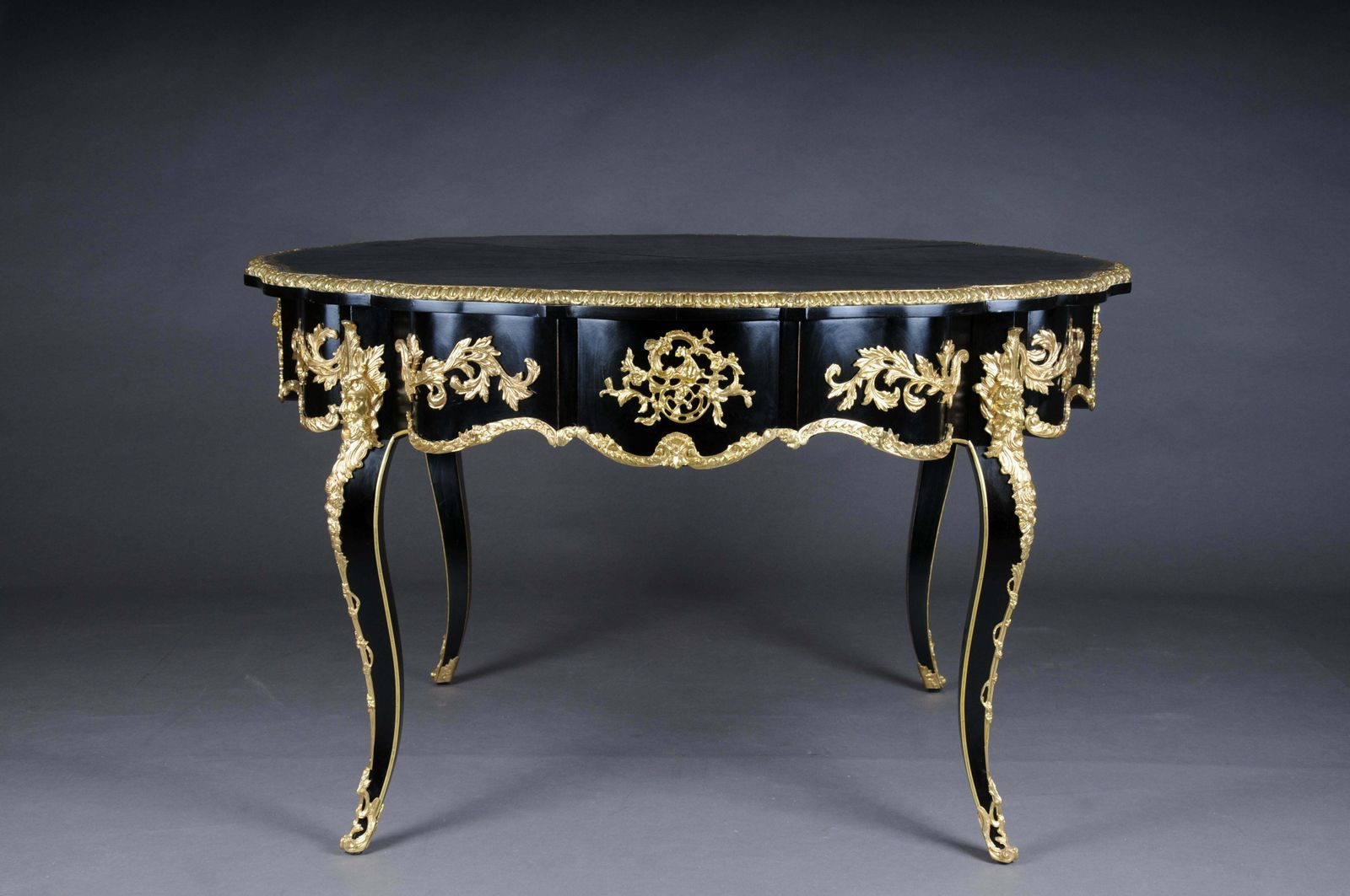 20th Century Louis XV Style French Salon Table, Black Gold photo for sale