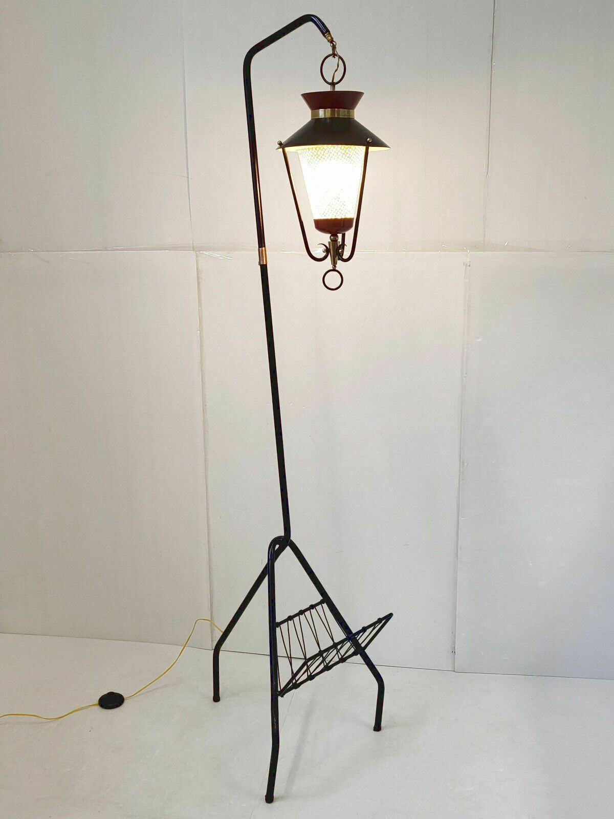 photo for sale Vintage Lantern Floor Lamp 1950 Maison Arlus Brass Gold & Steel 1950s 50s