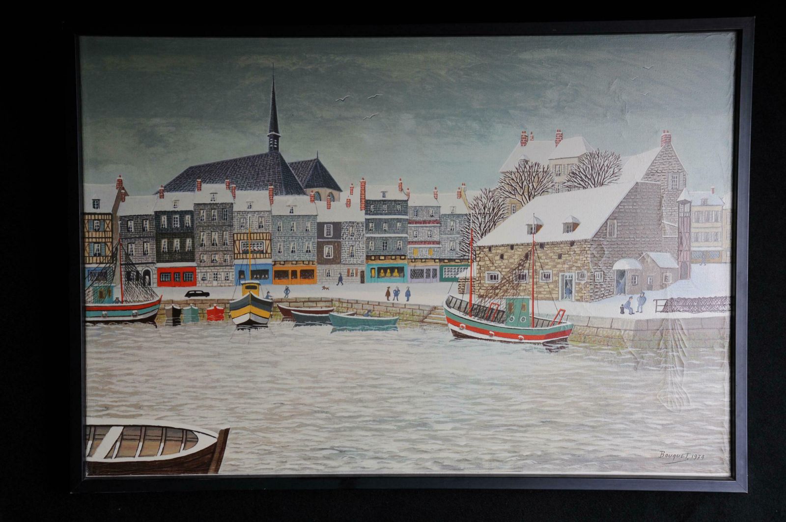 Oil Painting By André Bouquet Harbor In Winter photo furniture