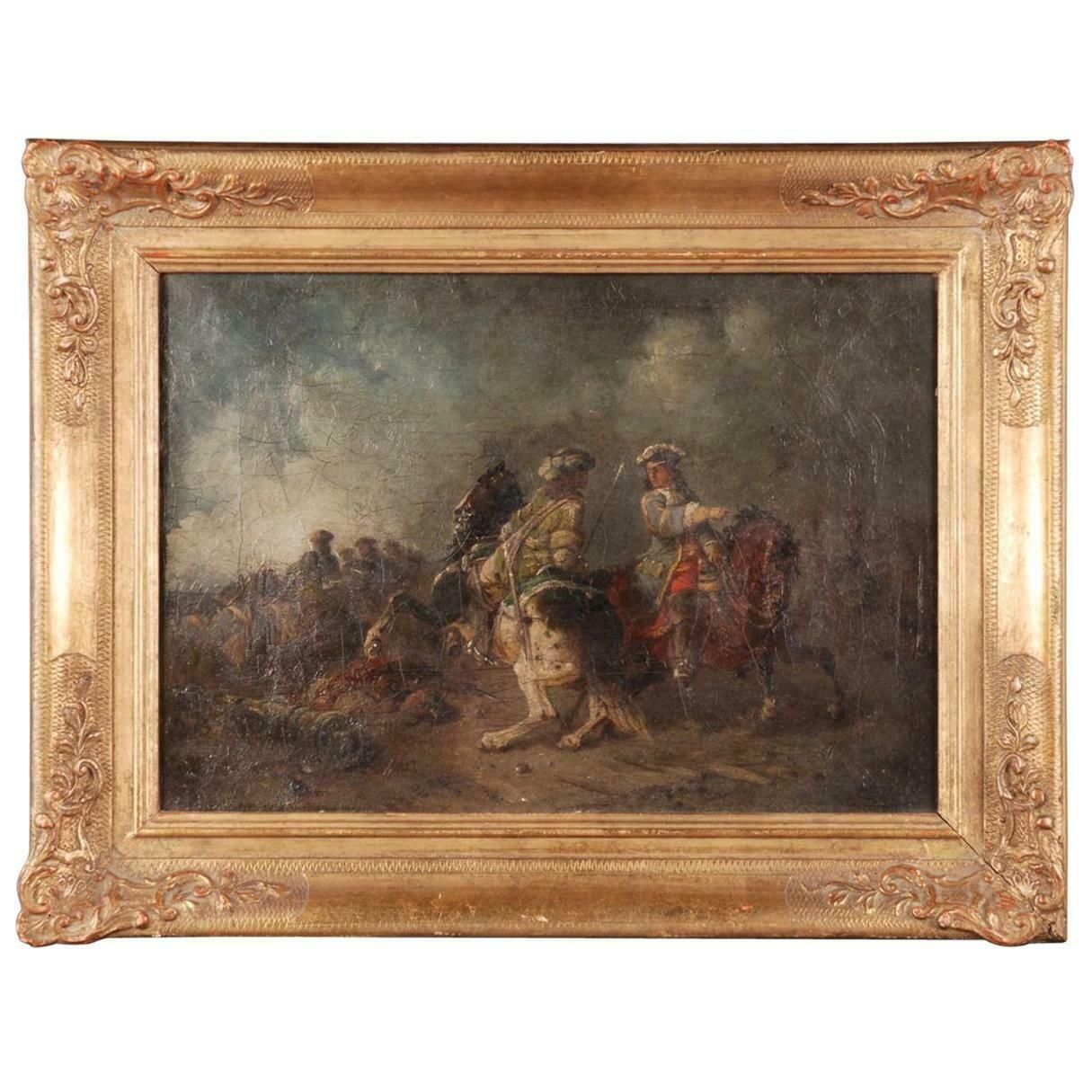 19th Century Oil Painting Battle Scene From Adam Eugen
