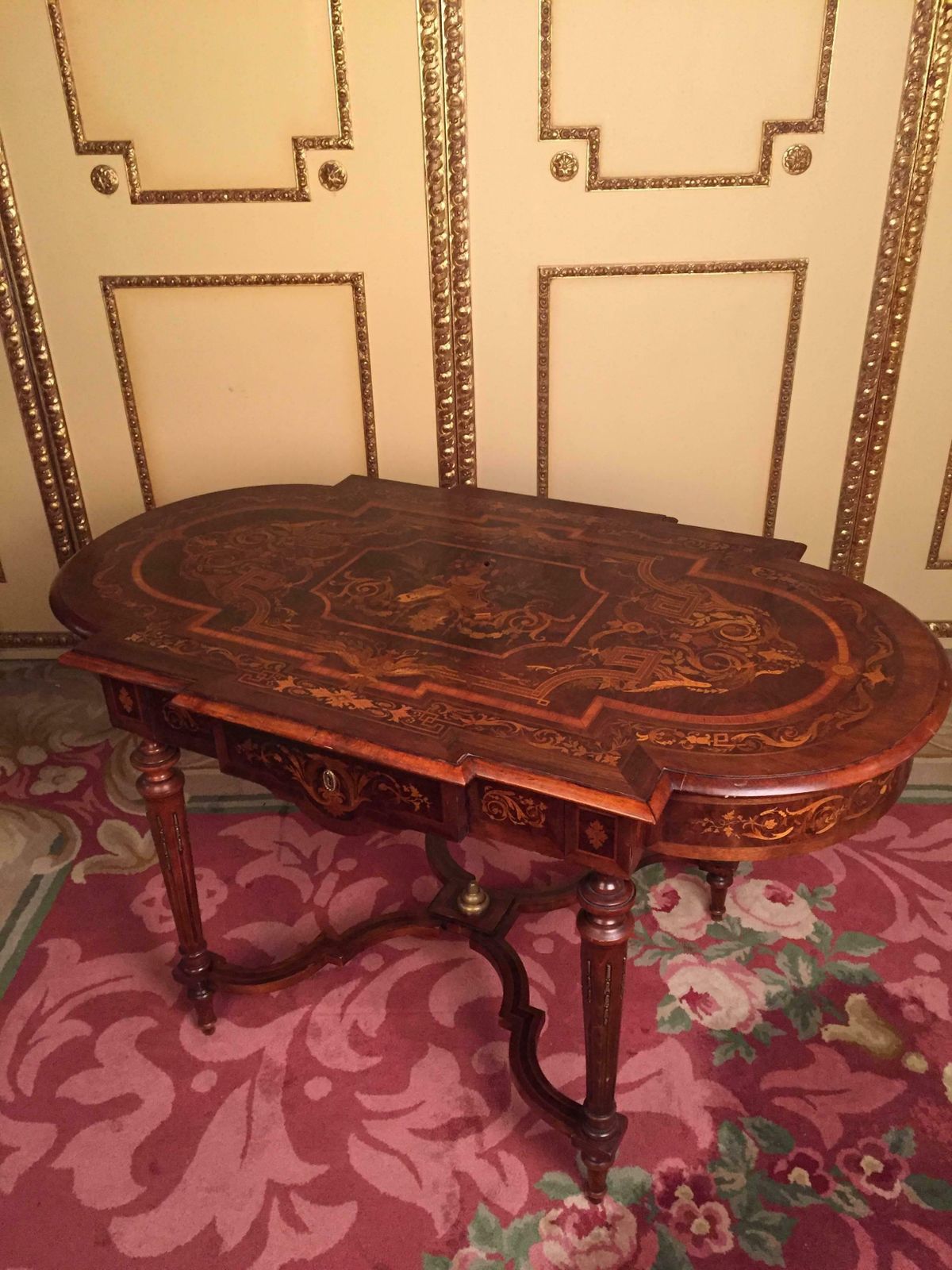 19th Century Marquetry Salon Table Louis XVI With Noble Veneer photo furniture