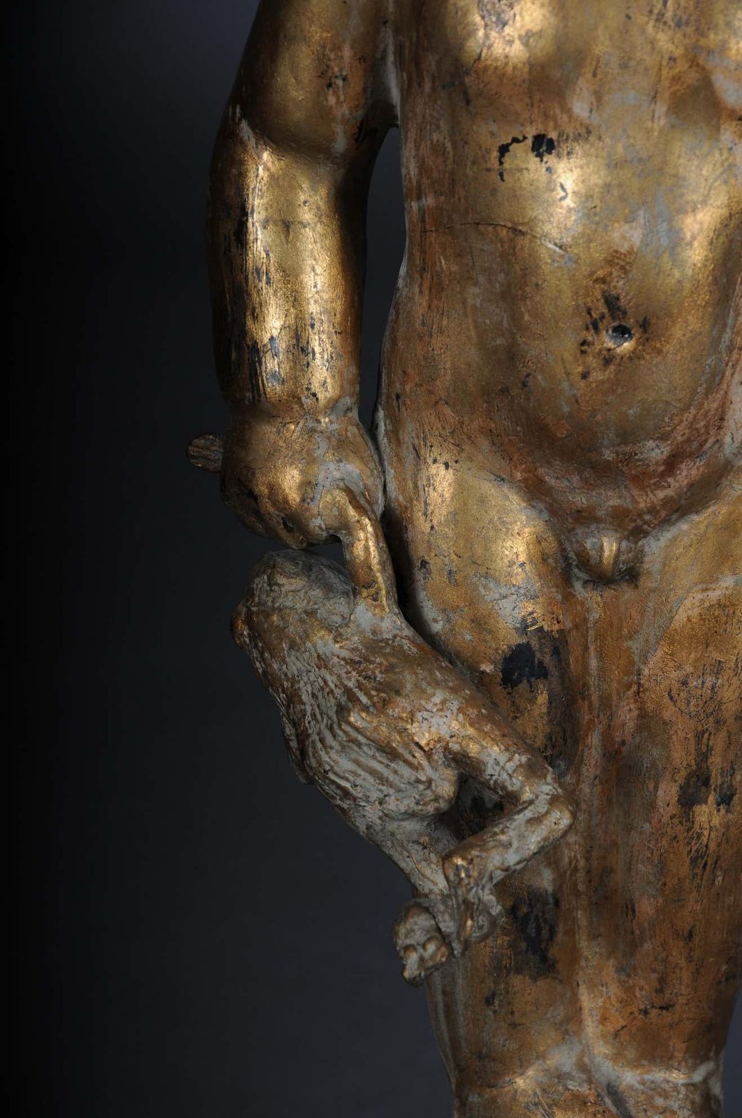 20th Century Unique Sculpture Of A Putto With Frogs, Gold photo 2178.0