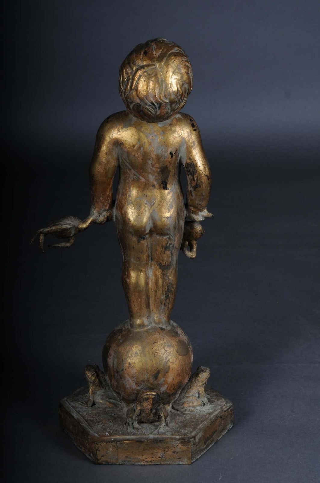 2178.0 20th Century Unique Sculpture Of A Putto With Frogs, Gold photo