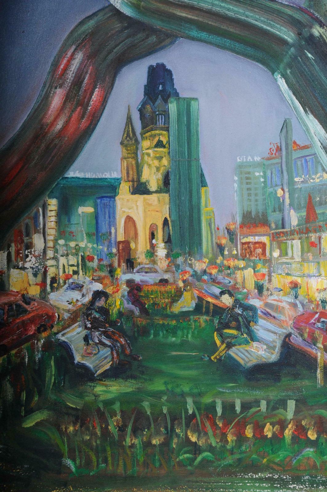 Painting Berlin City West View Kudamm / Kurfürstendamm Sign. A. Zaher photo vinterior