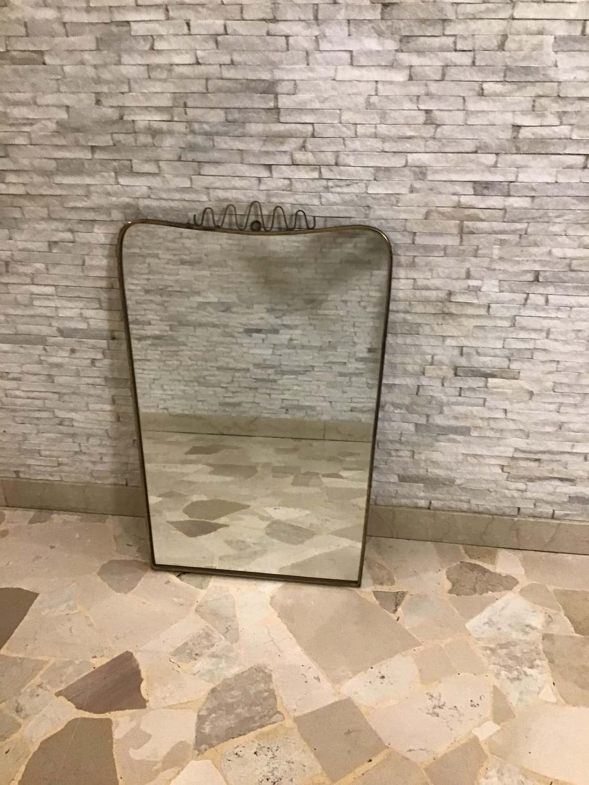 Gio’ Ponti Fontana Arte Mirror Brass Wood Glass 1950 Italy photo vintage