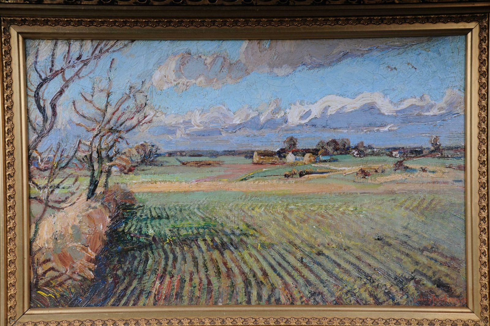 Impressionistic Oil Painting Idyllic Autumn Landscape Signed, 20th Century photo 1206.0
