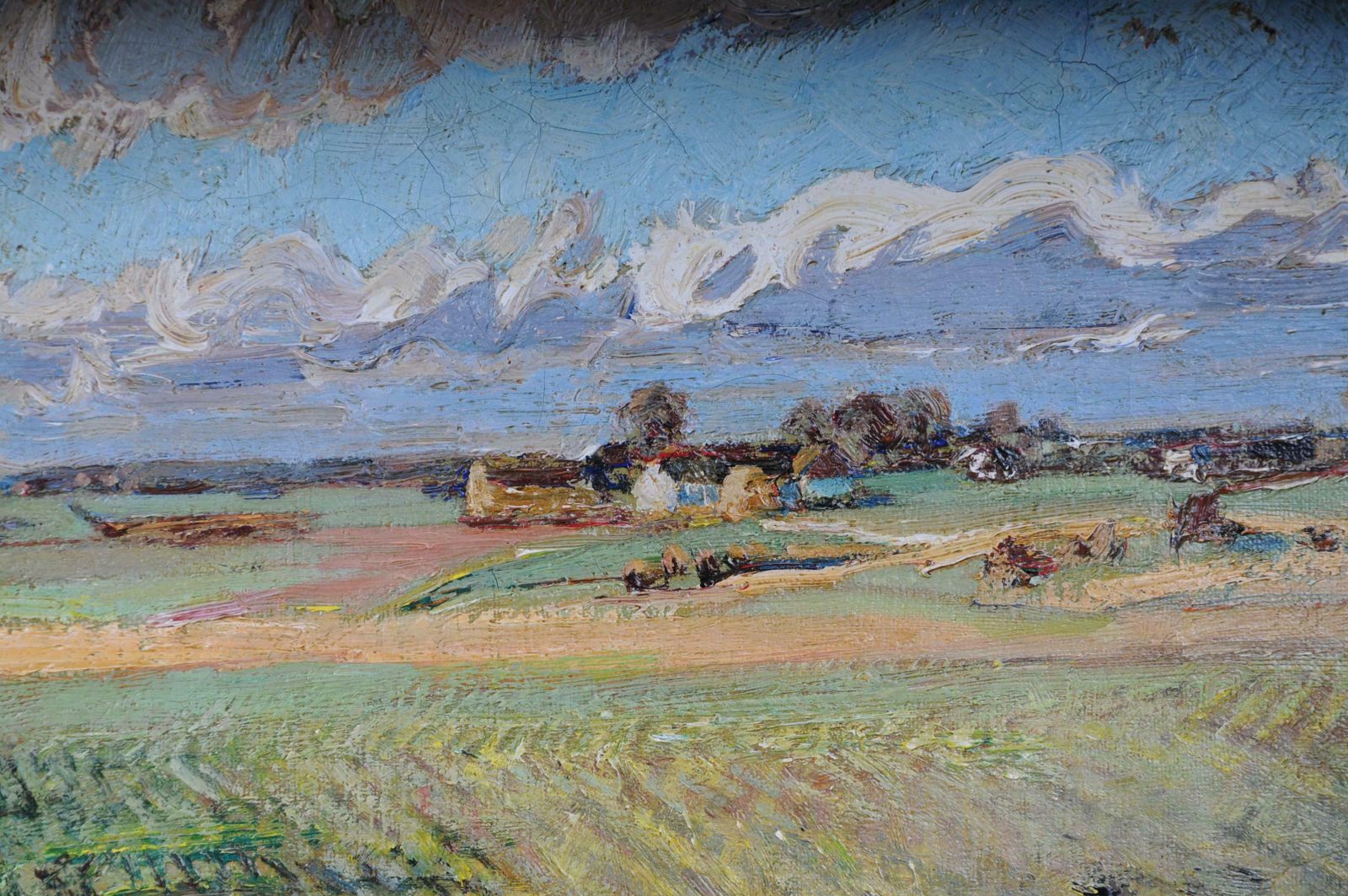 photo for sale Impressionistic Oil Painting Idyllic Autumn Landscape Signed, 20th Century