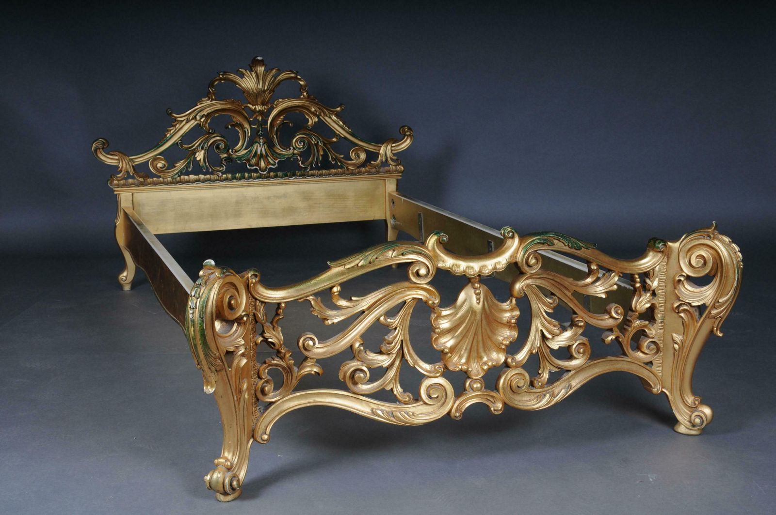 Furniture 20th Century Antique French Louis XV Bed, Gold, Rococo photo