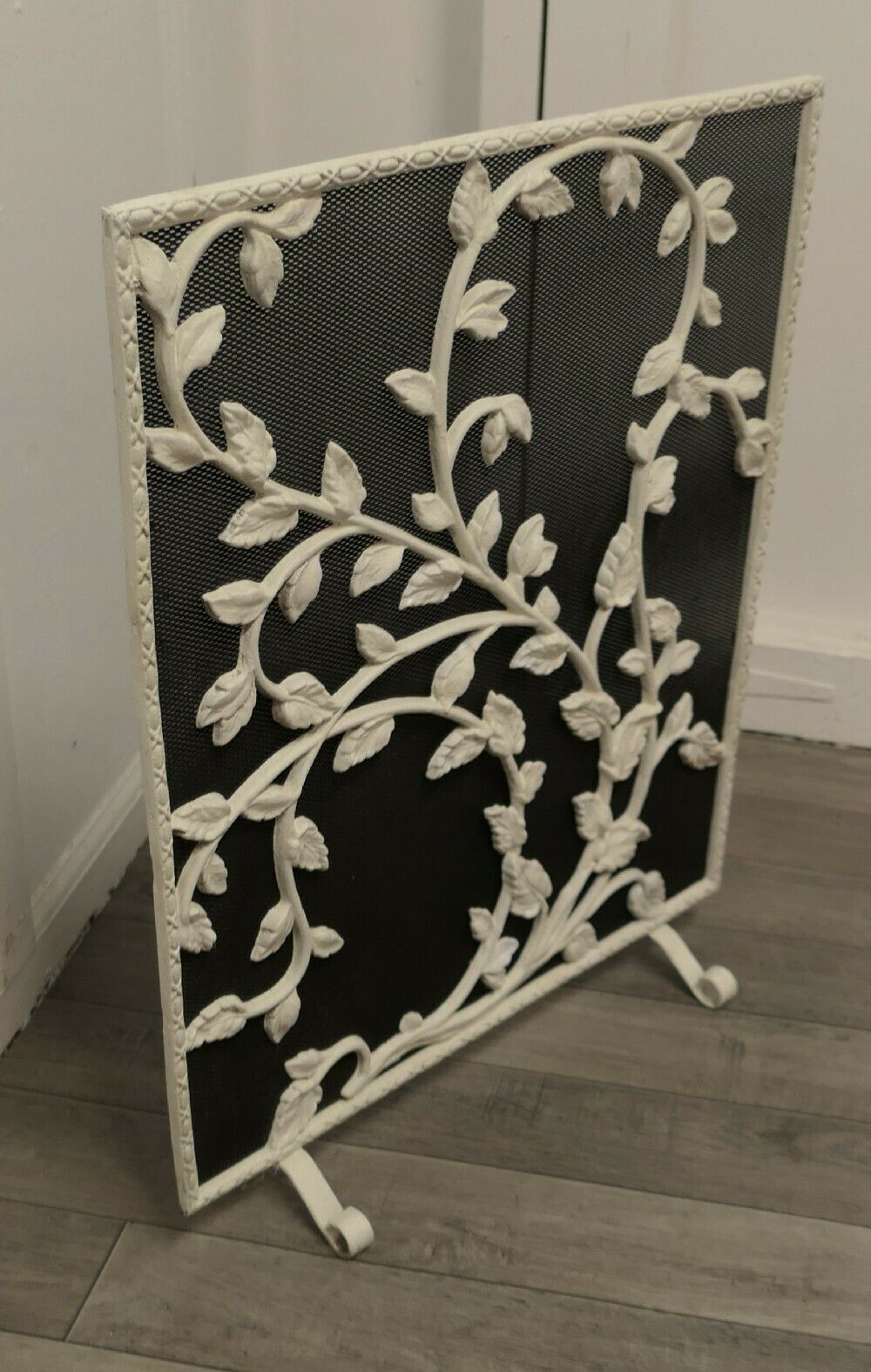 Painted Wrought Iron Fire Guard Decorated With Leaves photo Home Fixtures