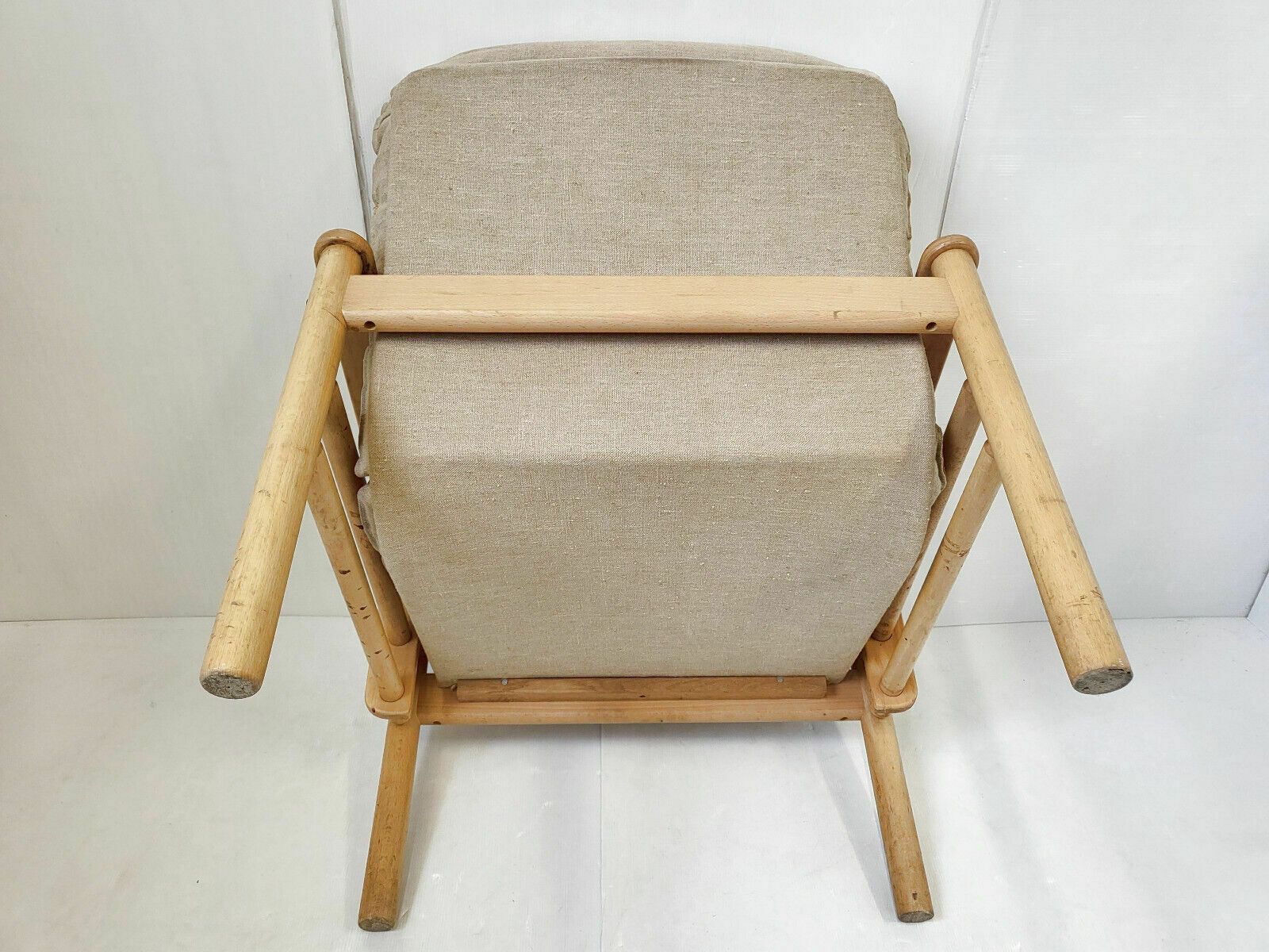 photo furniture Vintage 1960 Scandinavian Armchair In Havana Leather & Light Beech 60s 1960s