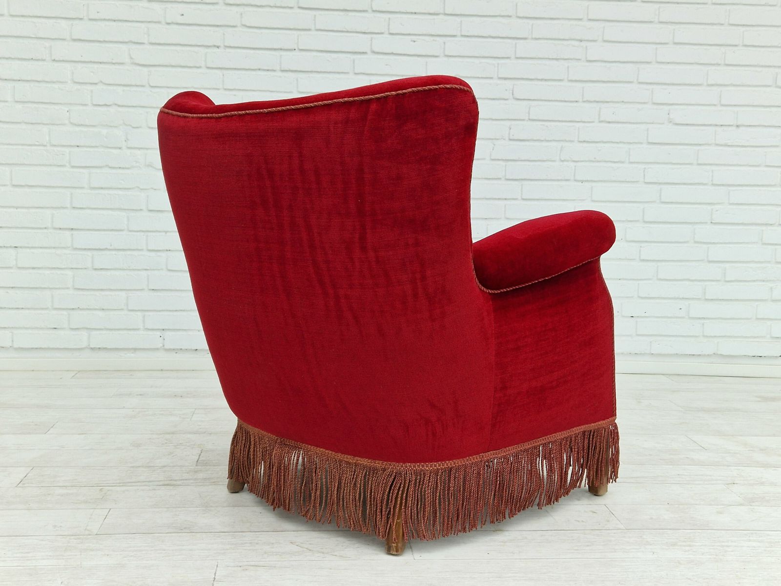 1960s, Danish Vintage Armchair In Cherry Red Velvet. photo Furniture