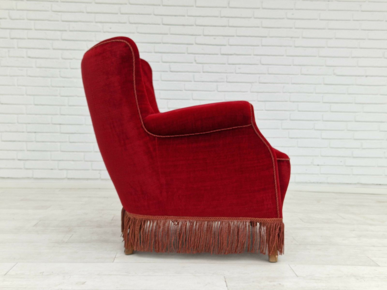 1960s, Danish Vintage Armchair In Cherry Red Velvet. photo buy