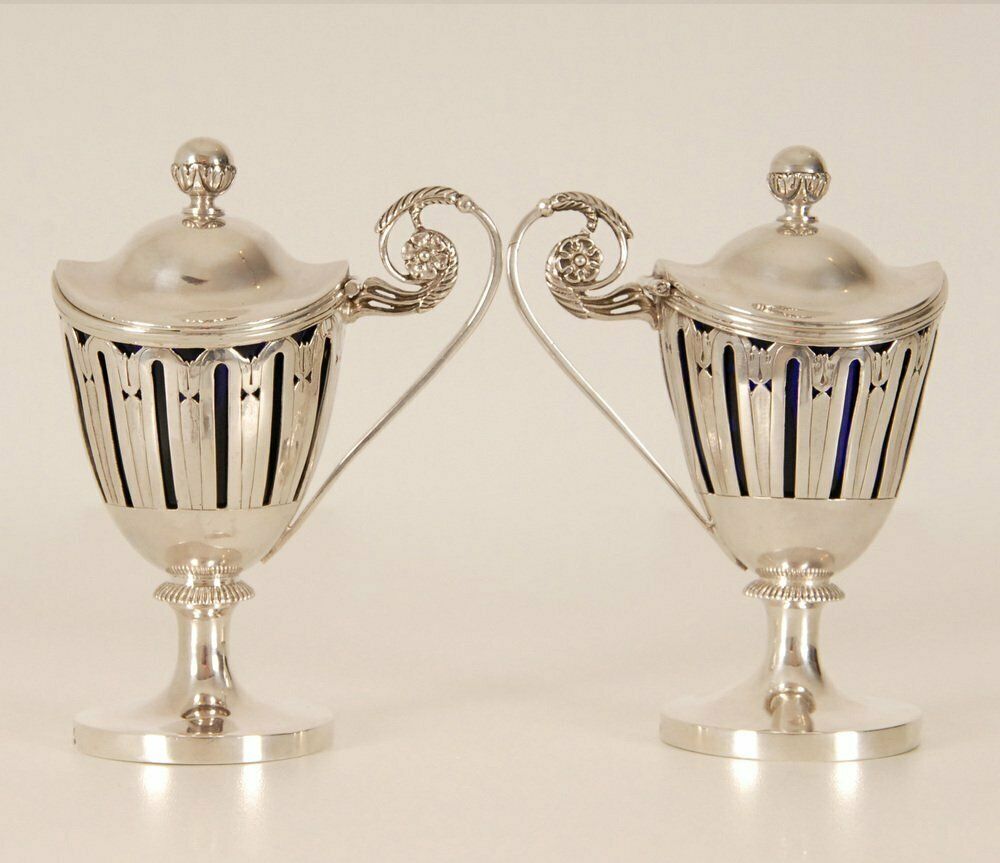 Early 19th Century Sterling Silver French 1st Empire Napoleonic Mustard Pots, Set Of 2 photo Home Decor