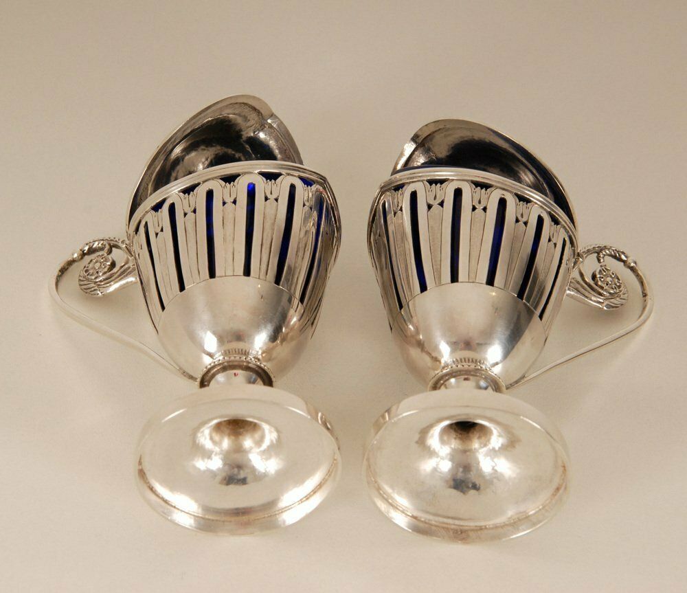 Early 19th Century Sterling Silver French 1st Empire Napoleonic Mustard Pots, Set Of 2 photo vintage