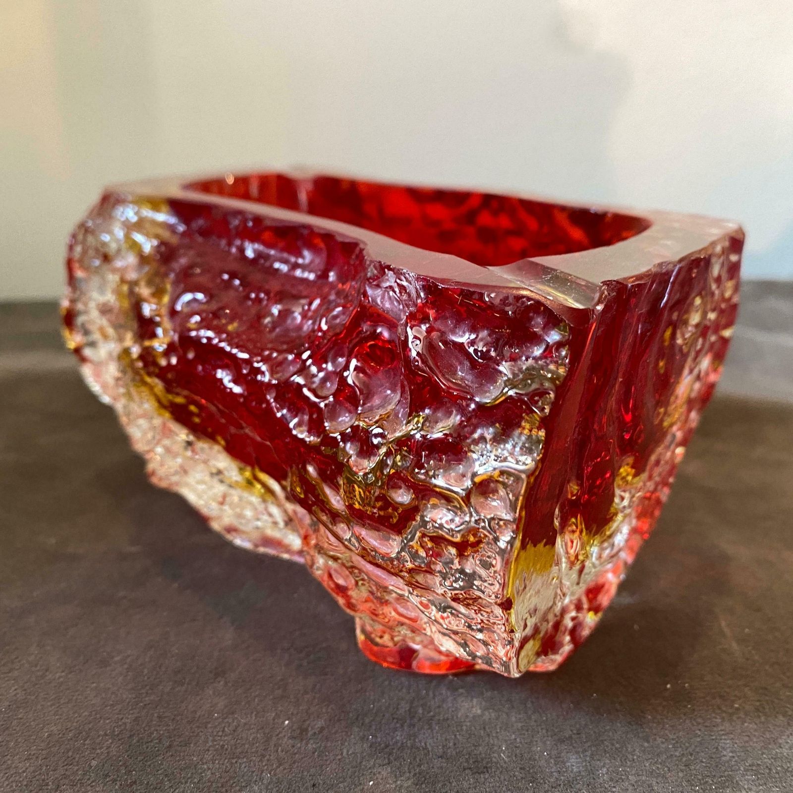 1970s Mandruzzato Modernist Red Sommerso Murano Glass Ashtray photo 338.0