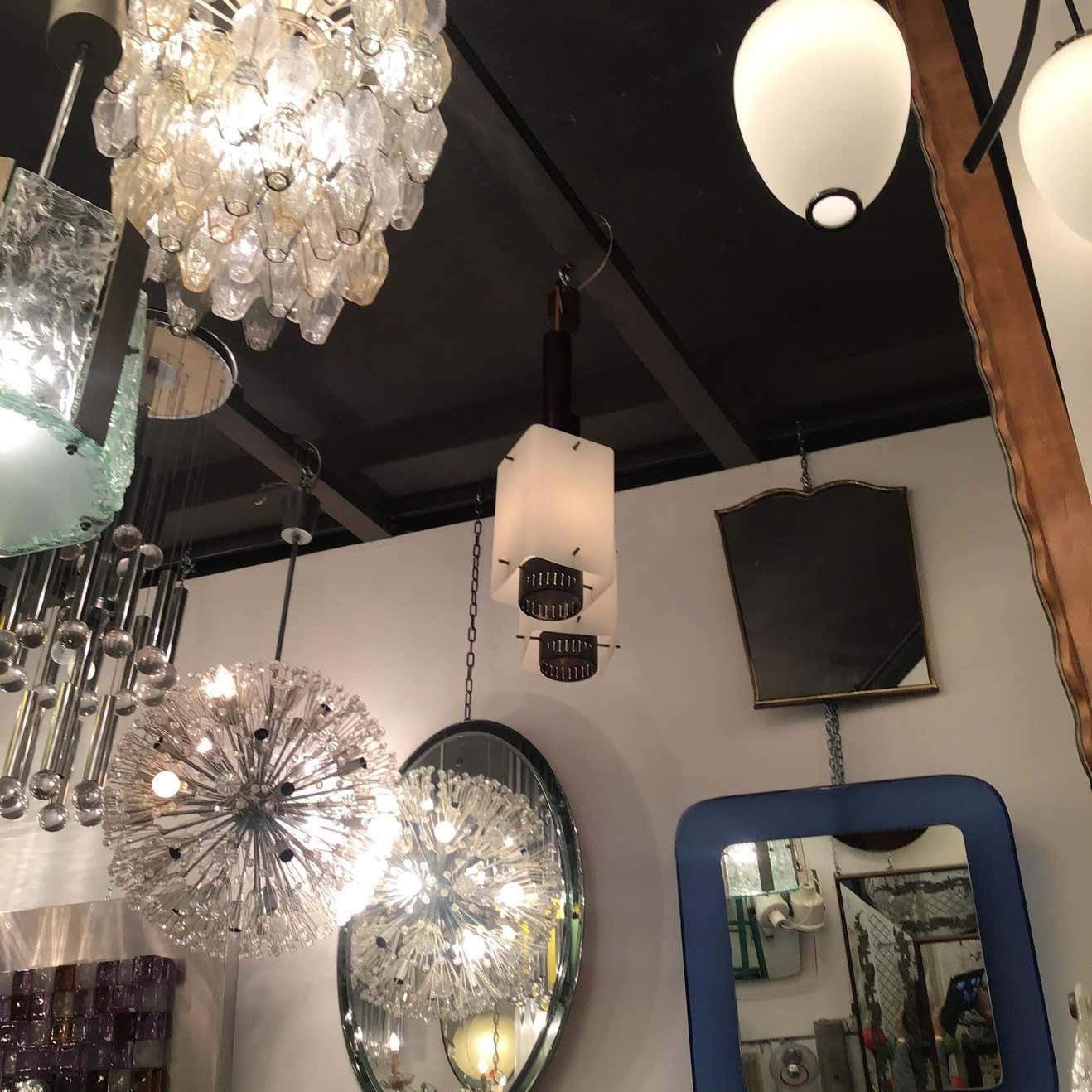 Stilnovo Chandelier Glass Brass Iron 1950 Italy photo vinterior