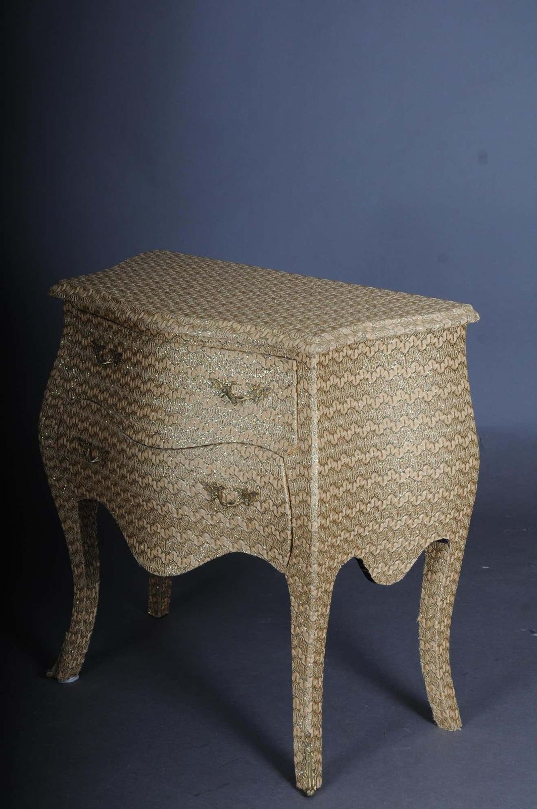 Extravagant Golden Baroque Designer Chest Of Drawers With Fabric Cover photo Furniture