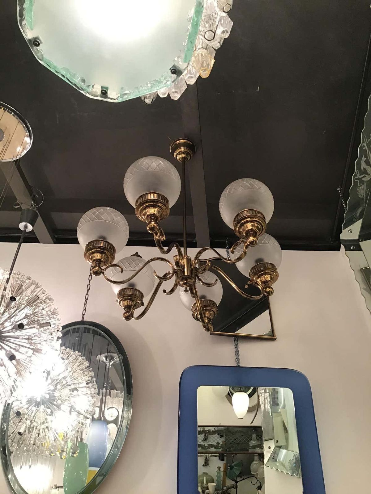 Arredoluce Chandelier Brass Glass 1950 Italy photo furniture