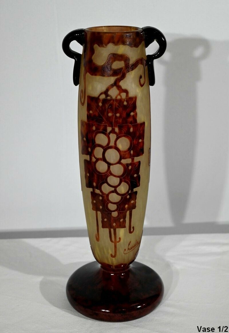 Pair Of “French Glass” Vases, Signed Charder, Art Deco – 1920 photo buy