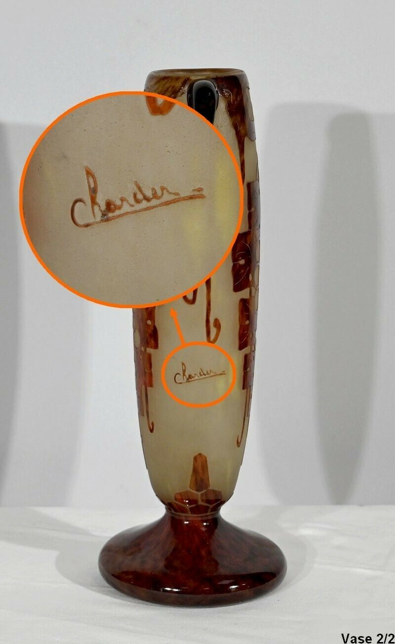 photo buy Pair Of “French Glass” Vases, Signed Charder, Art Deco – 1920