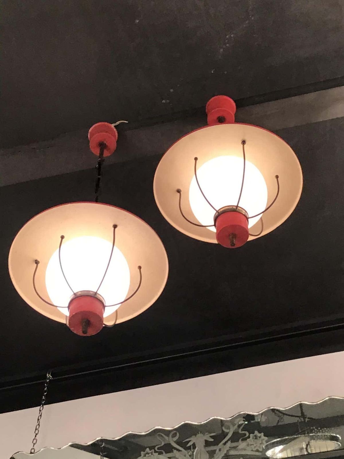 Stilnovo Couple Chandeliers Glass Metal Brass 1950 Italy photo vintage