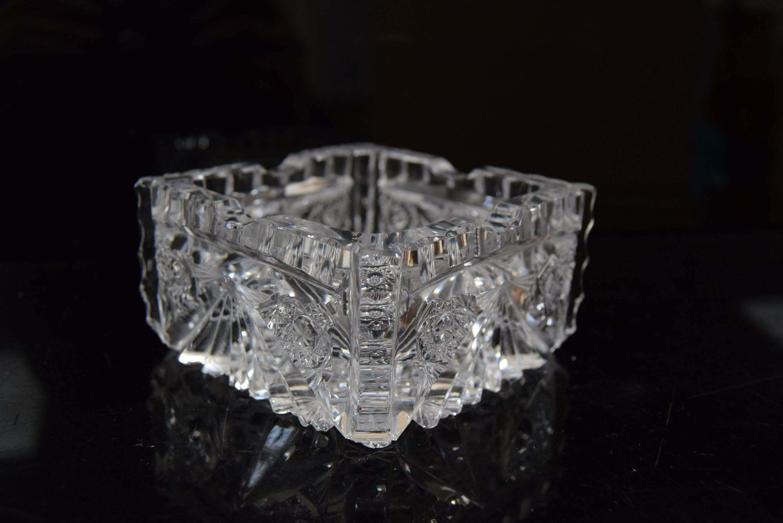 Pair Of Rare Vintage Ashtrays, Cut Crystal Glass,Bohemia In The 1960's. photo vintage