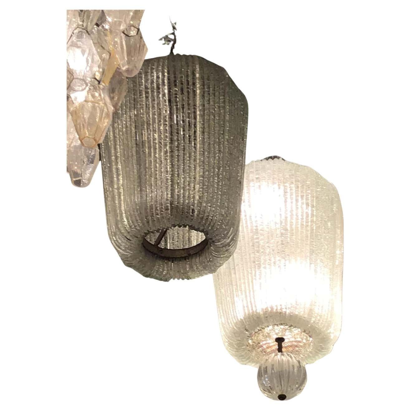 Venini Couple Chandeliers Murano Glass Iron Brass 1940 Italy