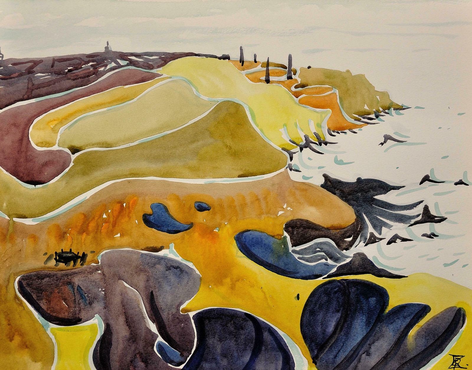 Rosemary Ziar 1919 To 2003. Cornish. The North Coast Of Cornwall, West Penwith. Framed 1970s Coastal Landscape Watercolour Painting. photo furniture
