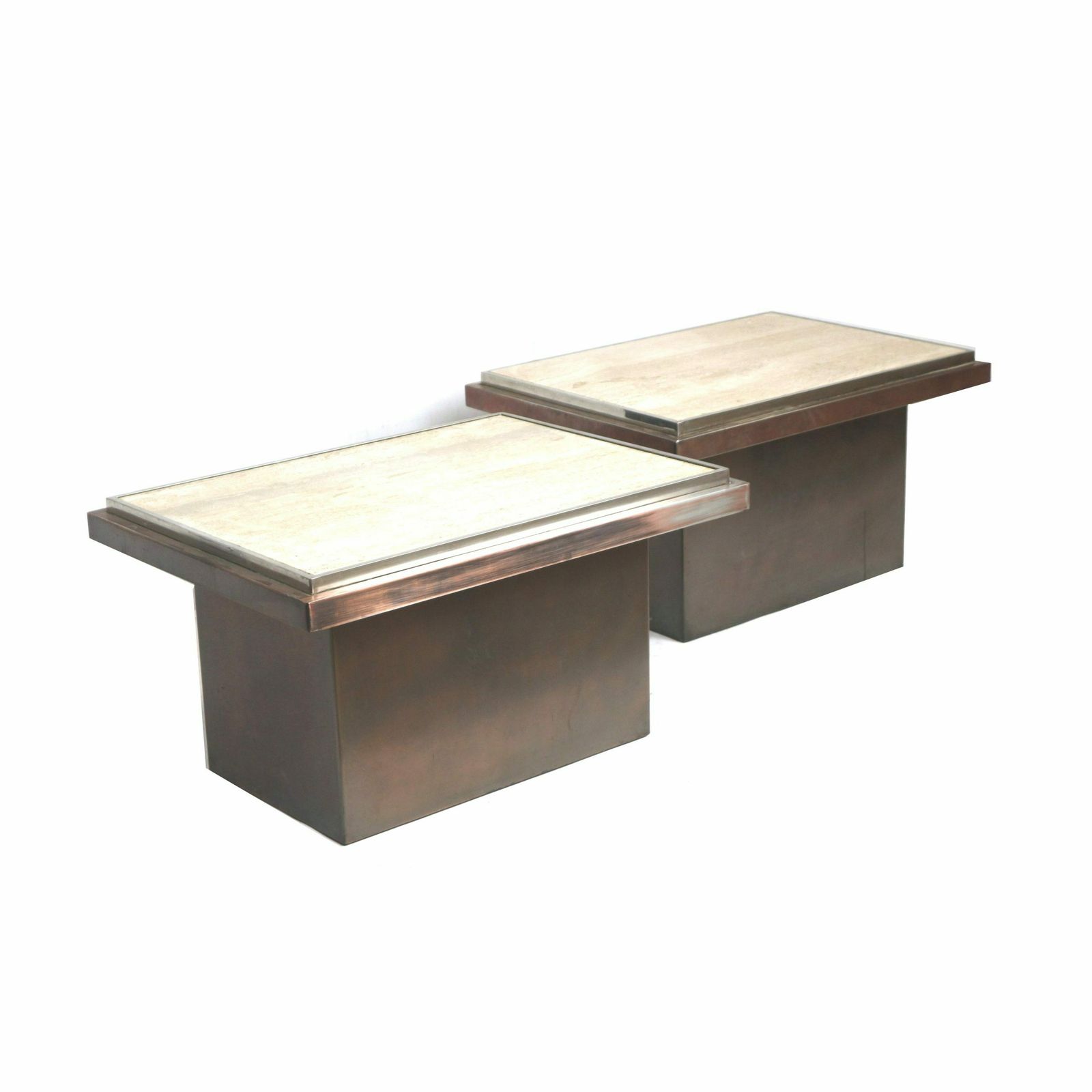 Set Of 2 Coffee Tables From Belgo Chrom With Travertine Top Made In The 1970s photo for sale