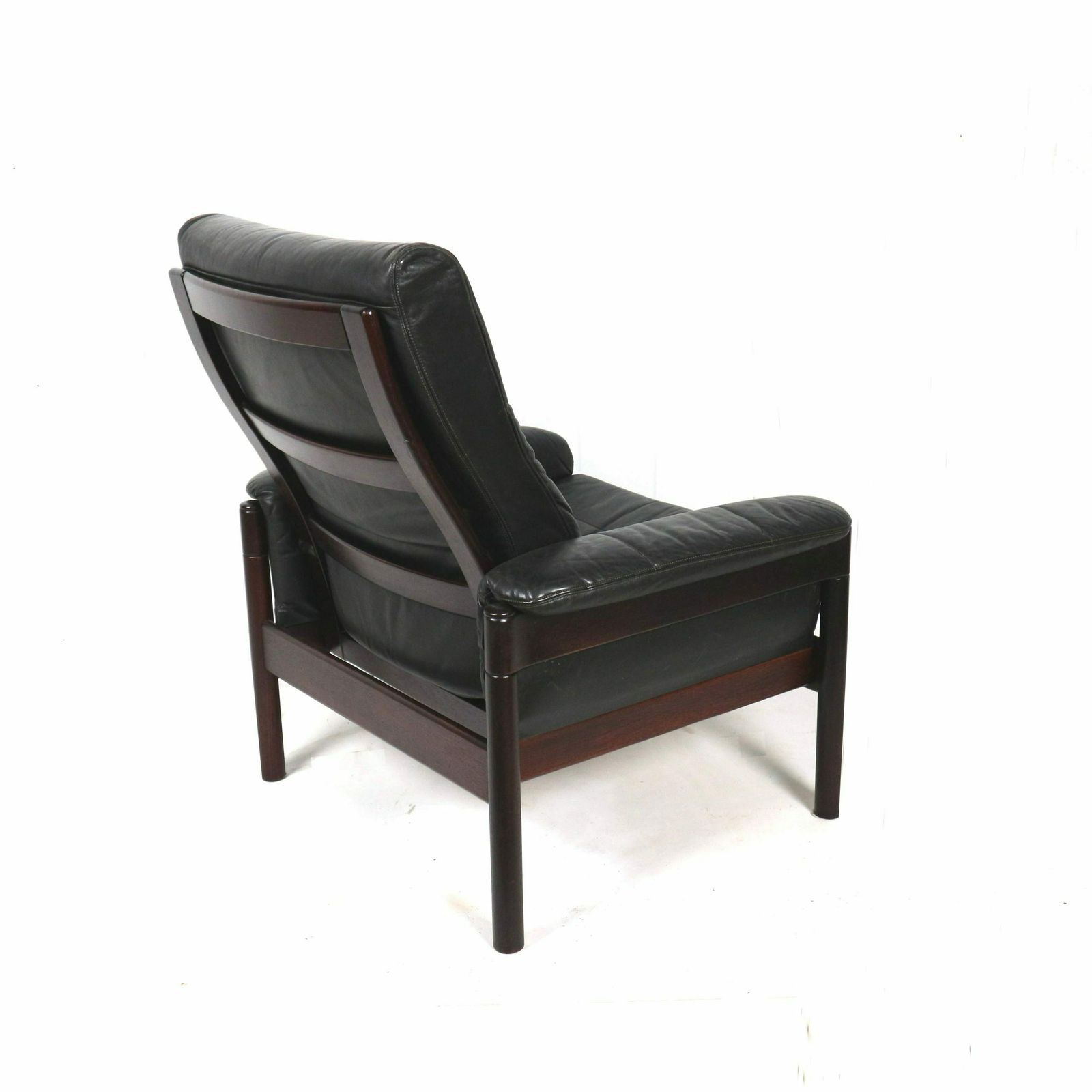 Black Leather Armchair With Beautiful Wooden Frame Made In The 60s photo Furniture