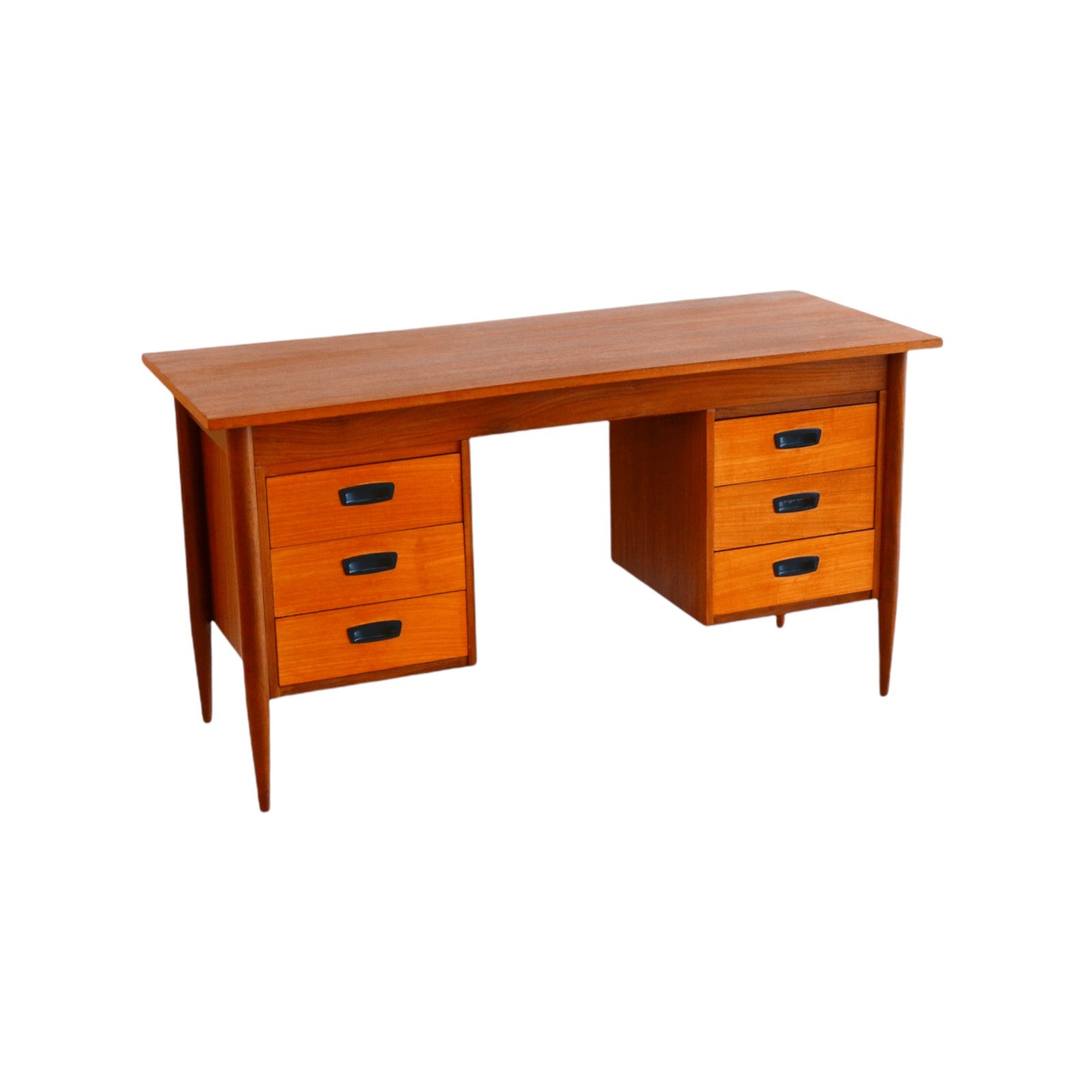 Vintage Teak Desk With 6 Drawers Made In The 60s