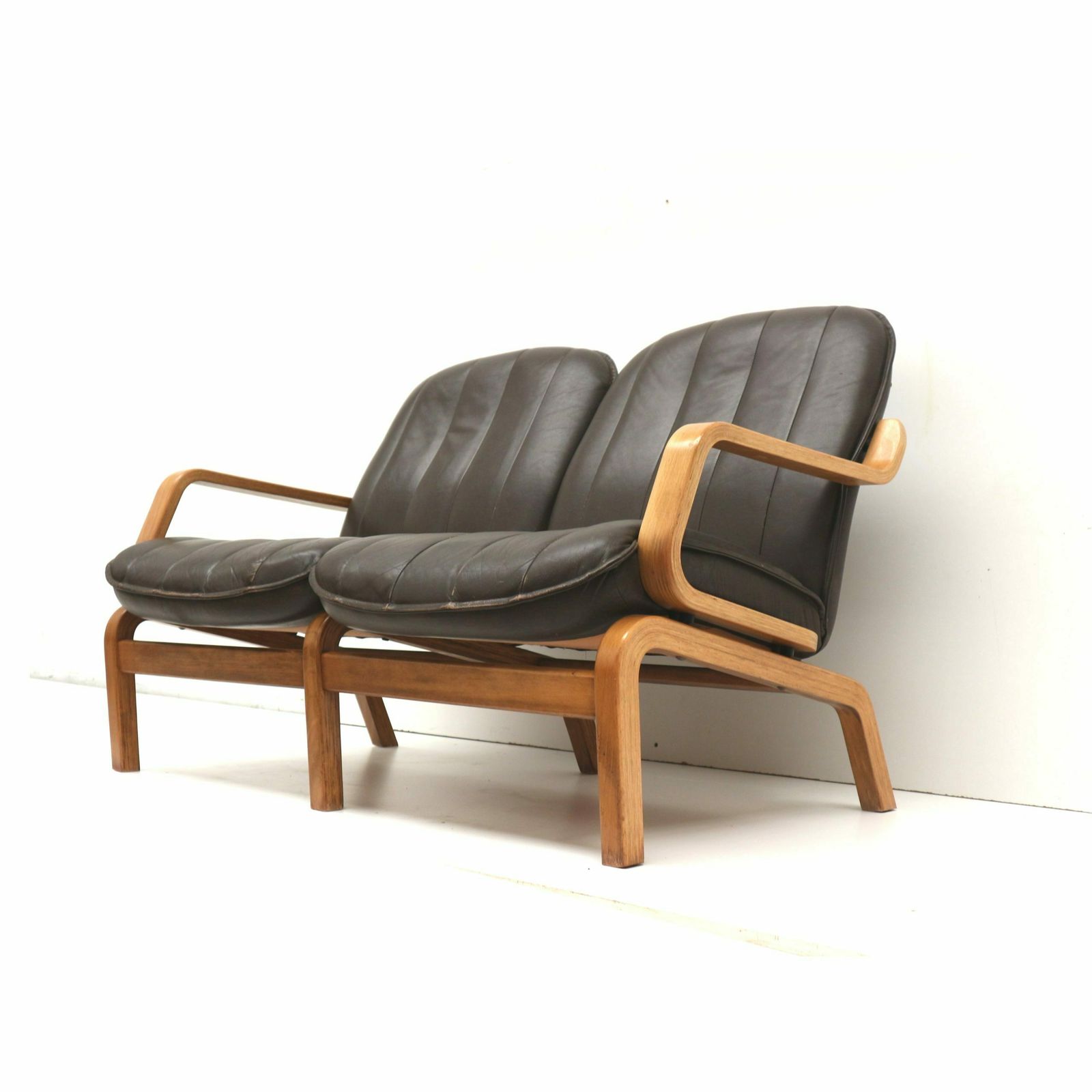 Vintage Danish 2 Seater Sofa With Leather Upholstery From The 1970s