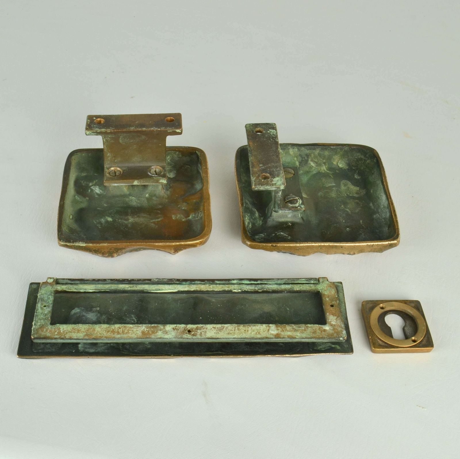 Pair Of Push Pull Door Handles With Letterbox And Key Fixtures In Bron photo vintage