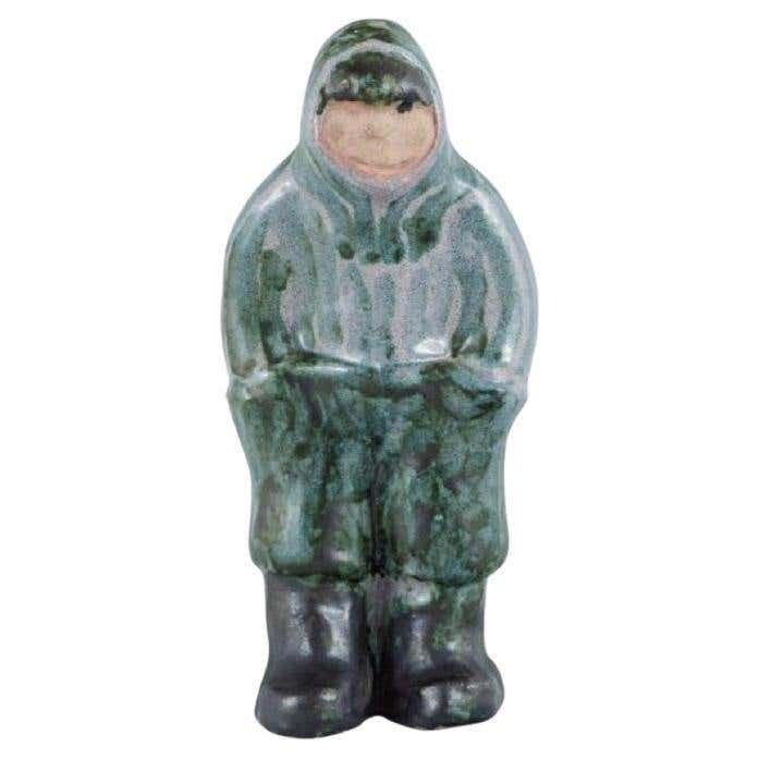 Greenlandica Hand Painted Unique Stoneware Figure Inuit In Traditional Clothes