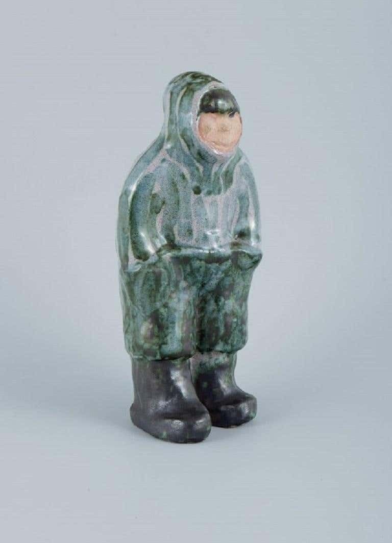 Greenlandica Hand Painted Unique Stoneware Figure Inuit In Traditional Clothes photo furniture
