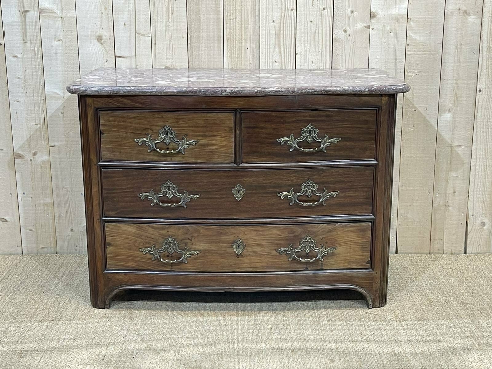 Regency Period Chest Of Drawers In Amaranth And Marble Top (18th Century Work)