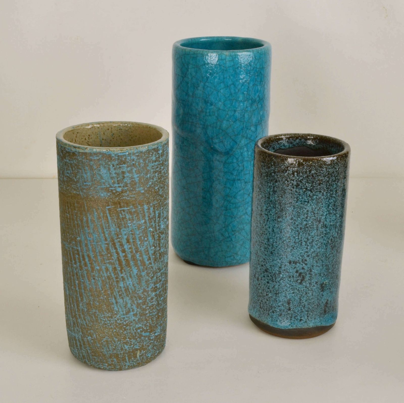 Set Of Ten Blue Ceramic Cylinder Vases By Groeneveldt photo 1250.0