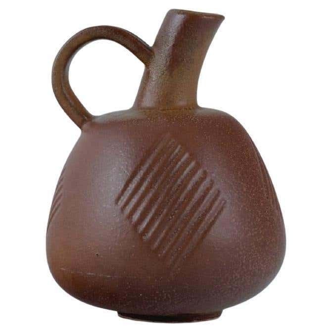 Nils Thorsson For Royal Copenhagen, Stoneware Jug With Brown Glaze