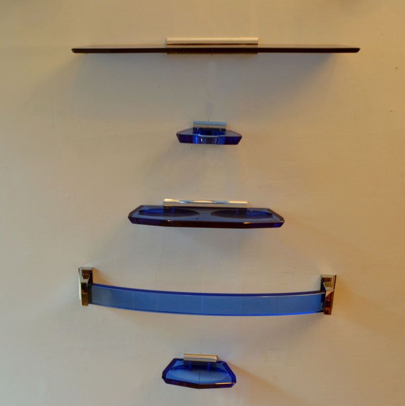 2500.0 1960s Italian Bathroom Set In Blue Glass And Chrome Attributed To Fontana Arte photo