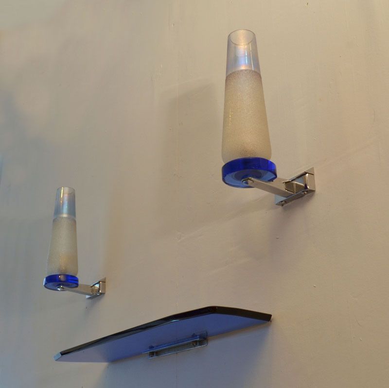 photo buy 1960s Italian Bathroom Set In Blue Glass And Chrome Attributed To Fontana Arte