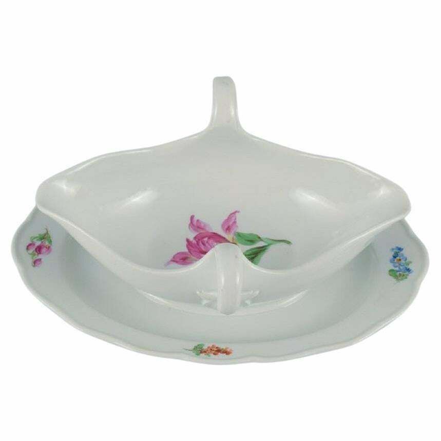 Meissen Germany Porcelain Sauce Boat On Foot With Floral Motifs photo furniture