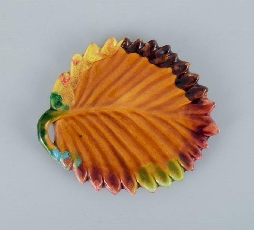 Vallauris France Three Leaf Shaped Dishes In Autumn Colours 1960s 1970s photo for sale