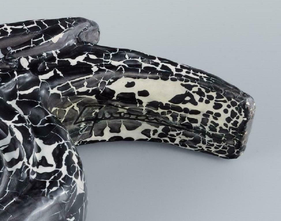 Roger Guerin (1896 1954). Unique Sculpture In Black Glazed Ceramic. Tiger Head. photo 751.0