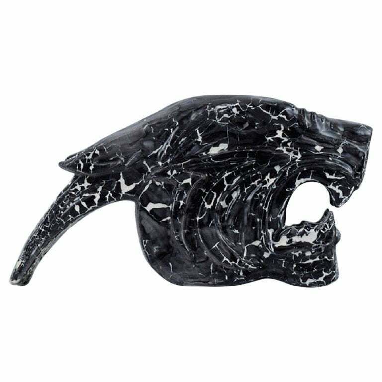 Roger Guerin (1896 1954). Unique Sculpture In Black Glazed Ceramic. Tiger Head. photo vinterior