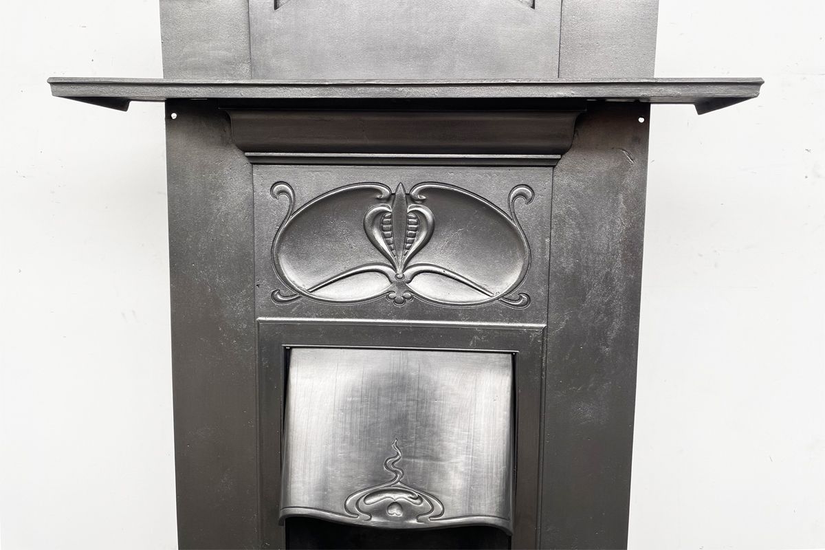 Tall Antique Edwardian Art  Nouveau Cast Iron Combination Fireplace photo 1150.0