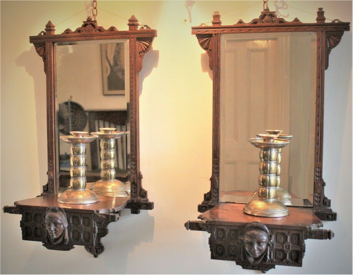 Pair Of Aesthetic Period Mahogany Mirrored Back Wall Brackets