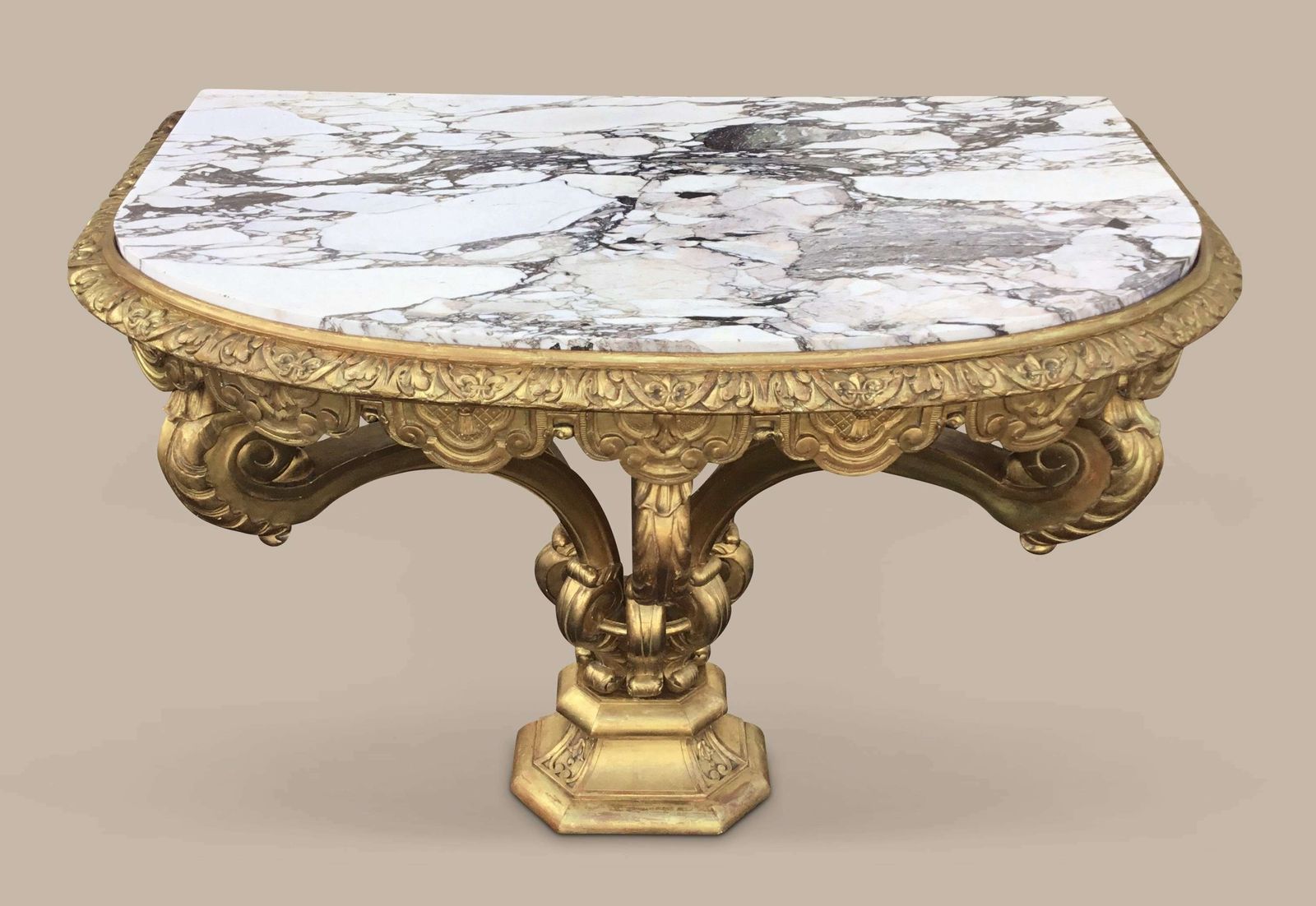 Impressive C19th Carved Giltwood Console Table In The Kentian Manner photo for sale