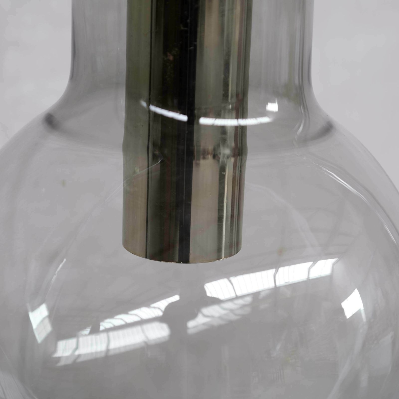 Large Smoked Mid Century Glass And Brass Pendant Lights By Raak (2 Available) photo 375.0