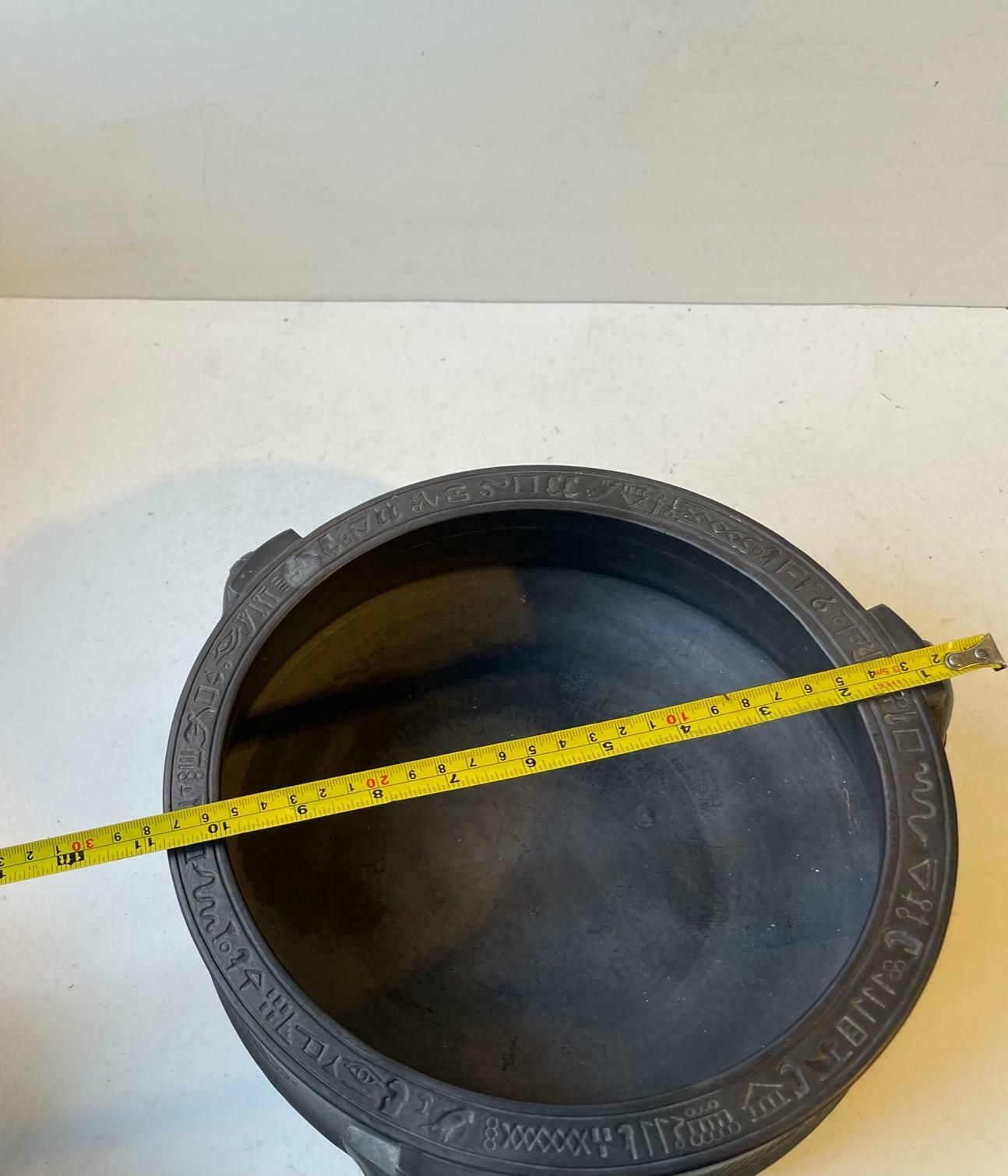 Antique L. Hjorth Pharaoh Bowl In Black Terracotta  Hieroglyphs And Isis photo vintage